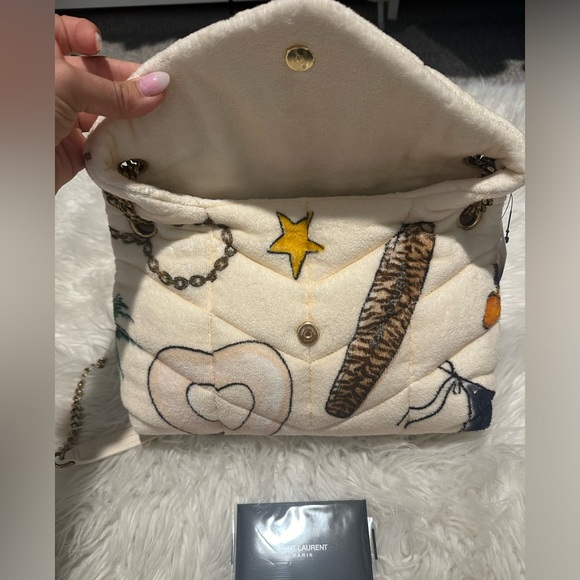 NWT SAINT LAURENT Loulou Puffer Shoulder Bag Quilted Printed Terry Cloth Small - Picture 6 of 16